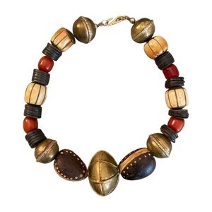 Vintage 1980s Handmade Chunky Bead Statement Necklace - Earthy Boho Artisan